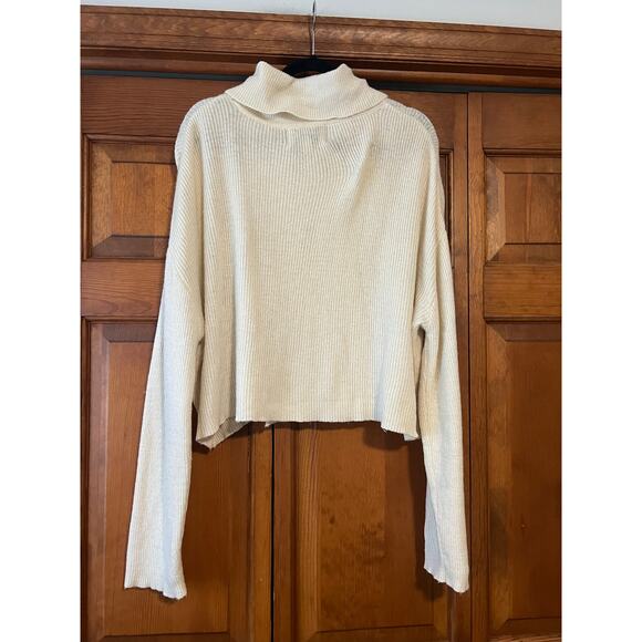 J.O.A. Women's Faux Wrap Ribbed Turtleneck Wool Blend Sweater Cream Size M - Picture 8 of 8